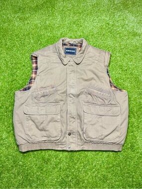 Vintage North Bay Flannel Lined Mens Insulated Vest Jacket 2X XXL Tan Khaki